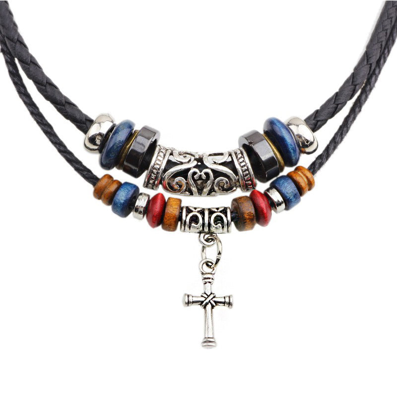Turquoise Inlay Pendant Necklace - Cross