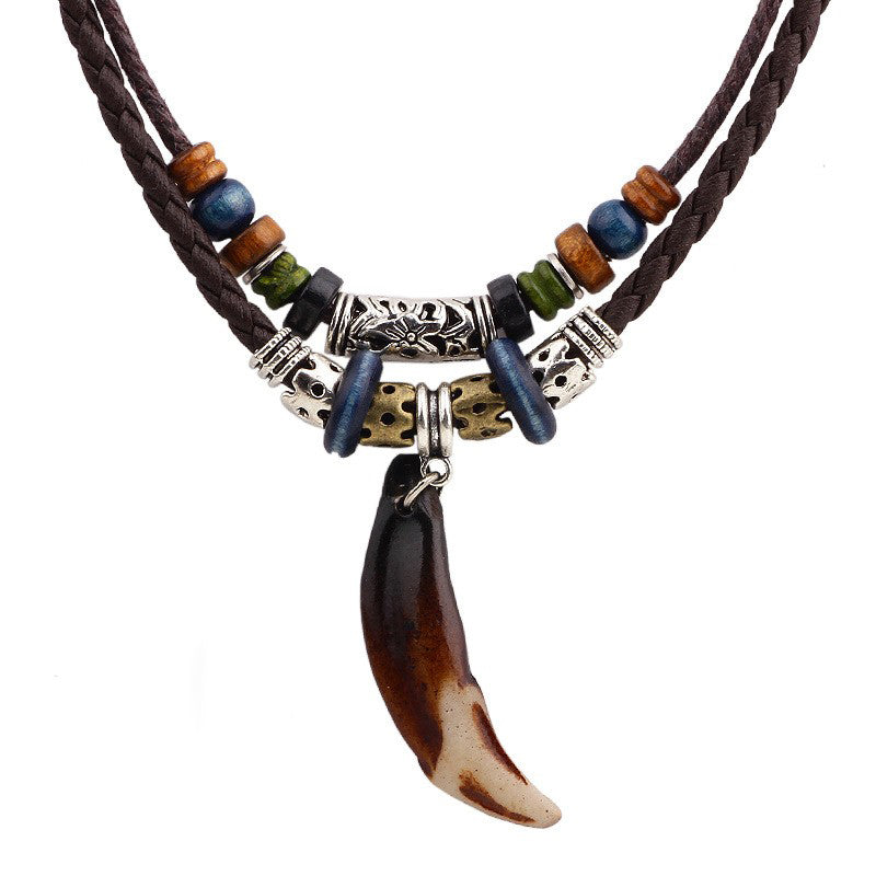 Turquoise Inlay Pendant Necklace - Dog Teeth