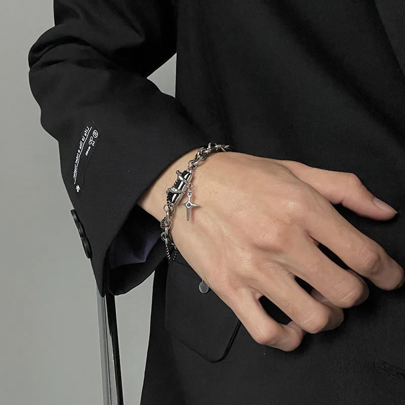 Black Diamond Winding Titanium Steel Mens Bracelet