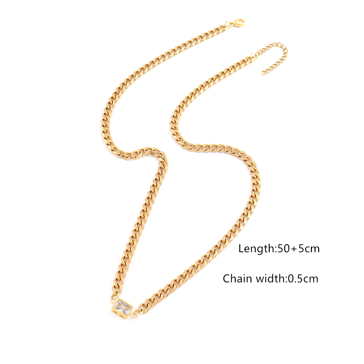 Rectangle Pendant Cuban Chain Necklace