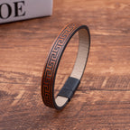 The Sparta Greek Key Leather Bracelet – Matte Magnetic Clasp