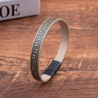 The Sparta Greek Key Leather Bracelet – Matte Magnetic Clasp