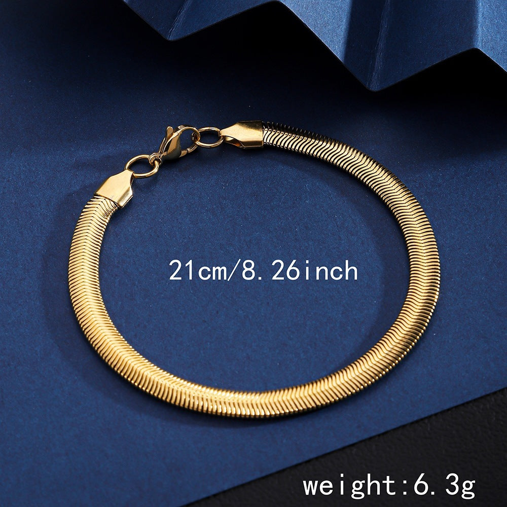 Snake Pattern Cuban Chain Bracelet, Gold