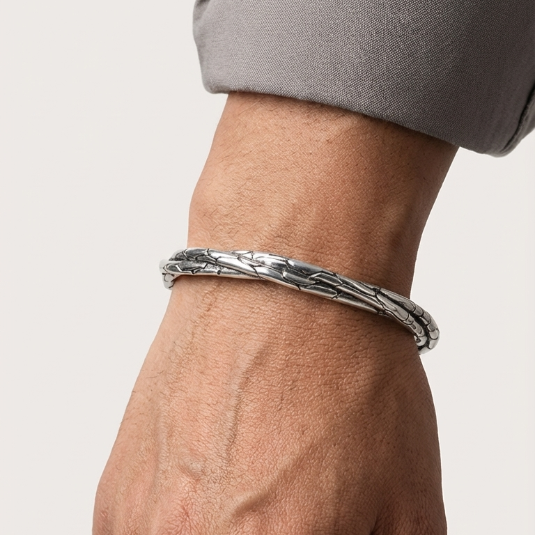 Men's Twisted C-Cuff Bracelet minimalist titanium steel – The Rare Malabari