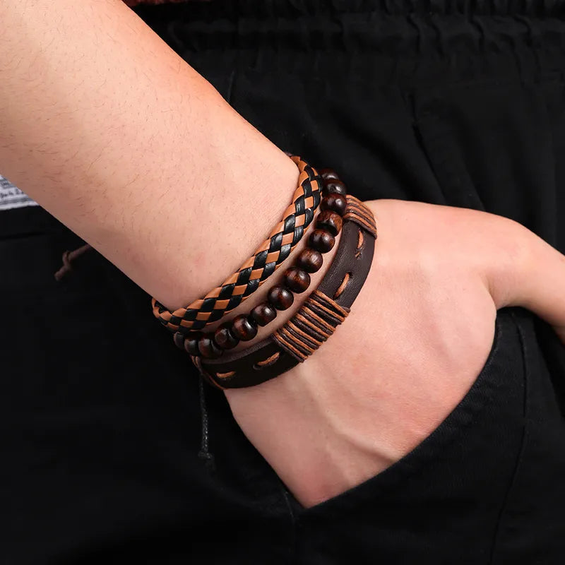 Men's Vintage Leather Bracelet geometric PU leather – The Rare Malabari