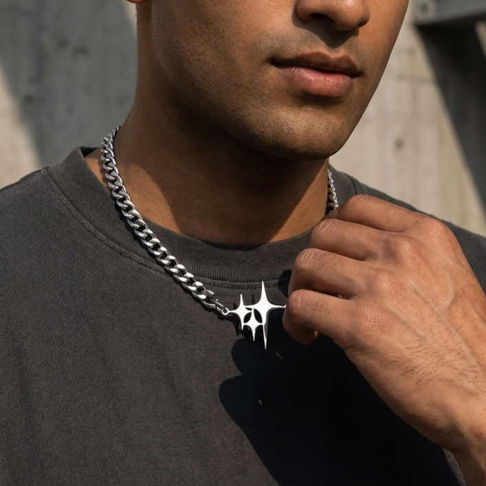 Astral Edge Star Pendant Chain for Men titanium steel – The Rare Malabari