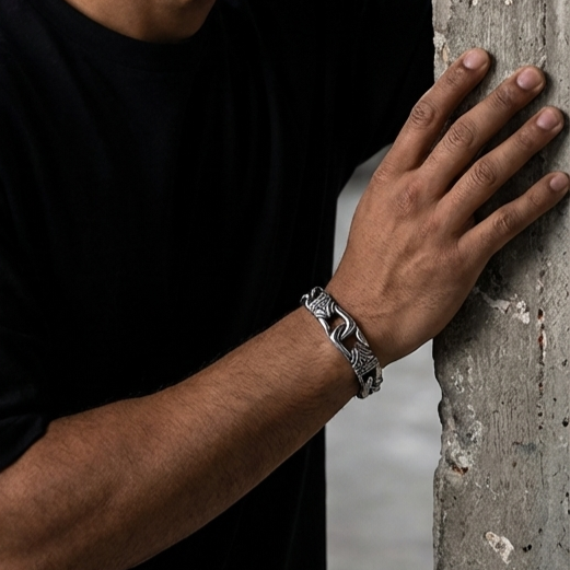 Angular link chain bracelet premium plated men front view