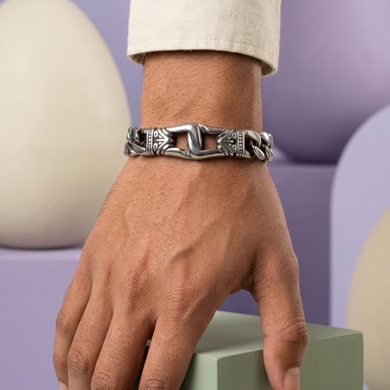 Retro Geometric Alloy Plating Chain