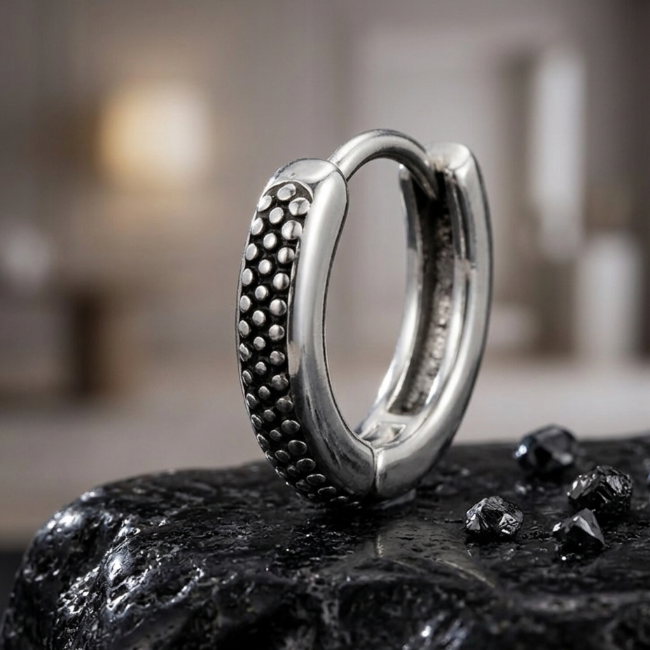 Beaded Edge Huggie Earrings for Men (Pair)