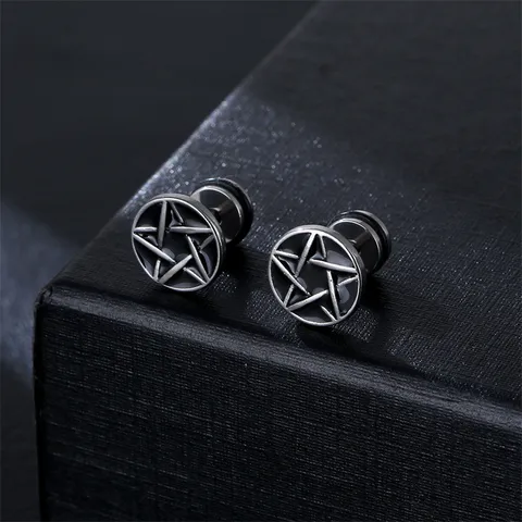 Pentagram Coin Stud Earrings (Pair)