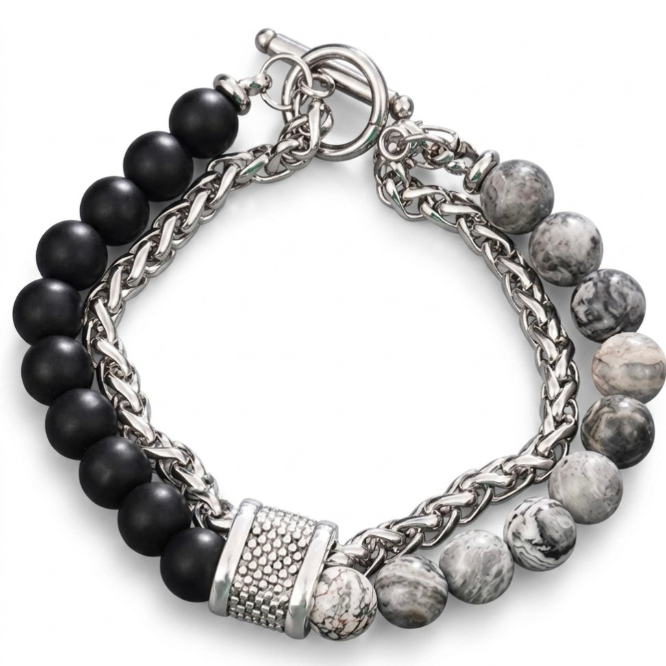 Map jasper and tiger eye double strand bead bracelets for men