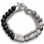 Map jasper and tiger eye double strand bead bracelets for men