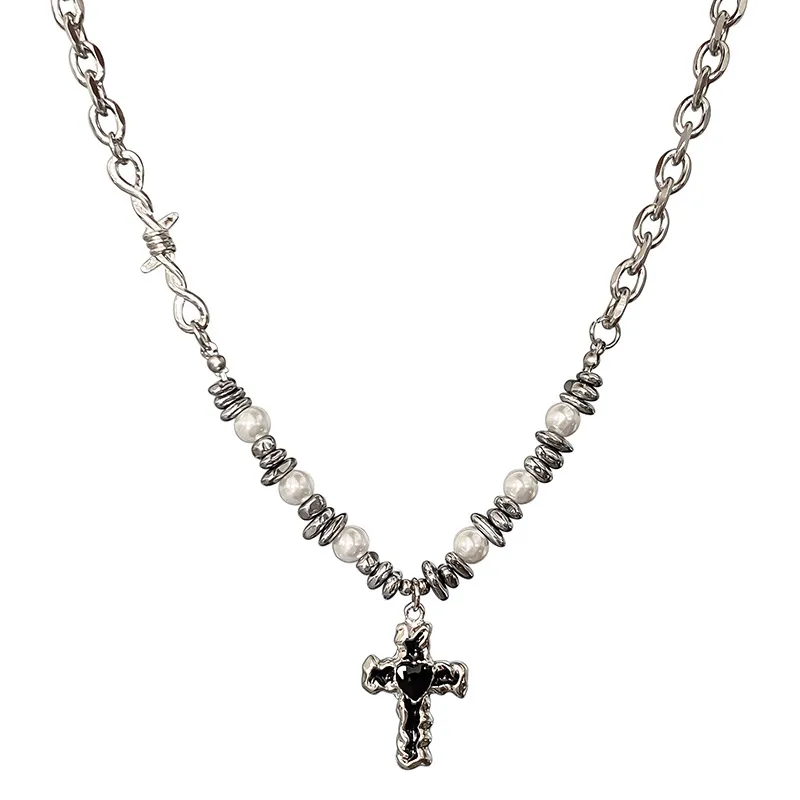 Barbed Cross Pearl Necklace - Define Your Edgy Style