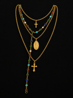 Layered Cross Rosary Necklace for Men