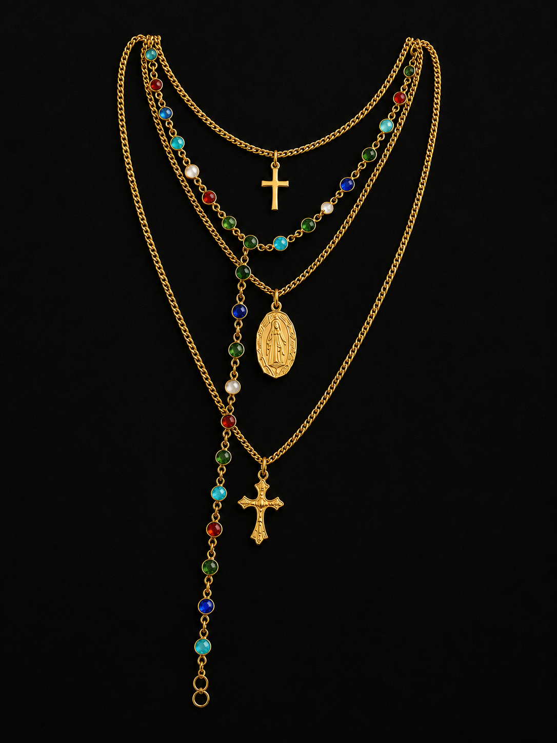 Layered Cross Rosary Necklace for Men