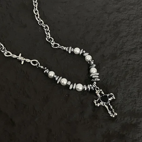 Barbed Cross Pearl Necklace - Define Your Edgy Style