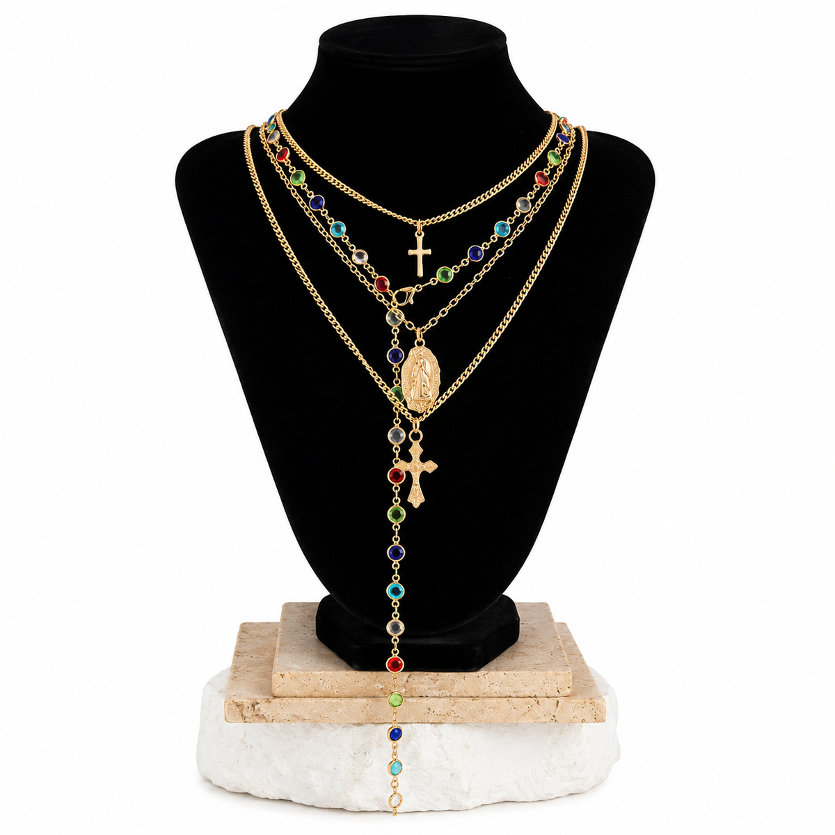 Layered Cross Rosary Necklace for Men
