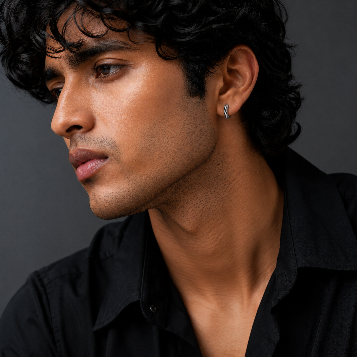 Beaded Edge Huggie Earrings for Men (Pair)