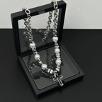 Barbed Cross Pearl Necklace - Define Your Edgy Style