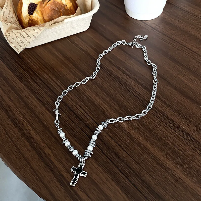 Barbed Cross Pearl Necklace - Define Your Edgy Style