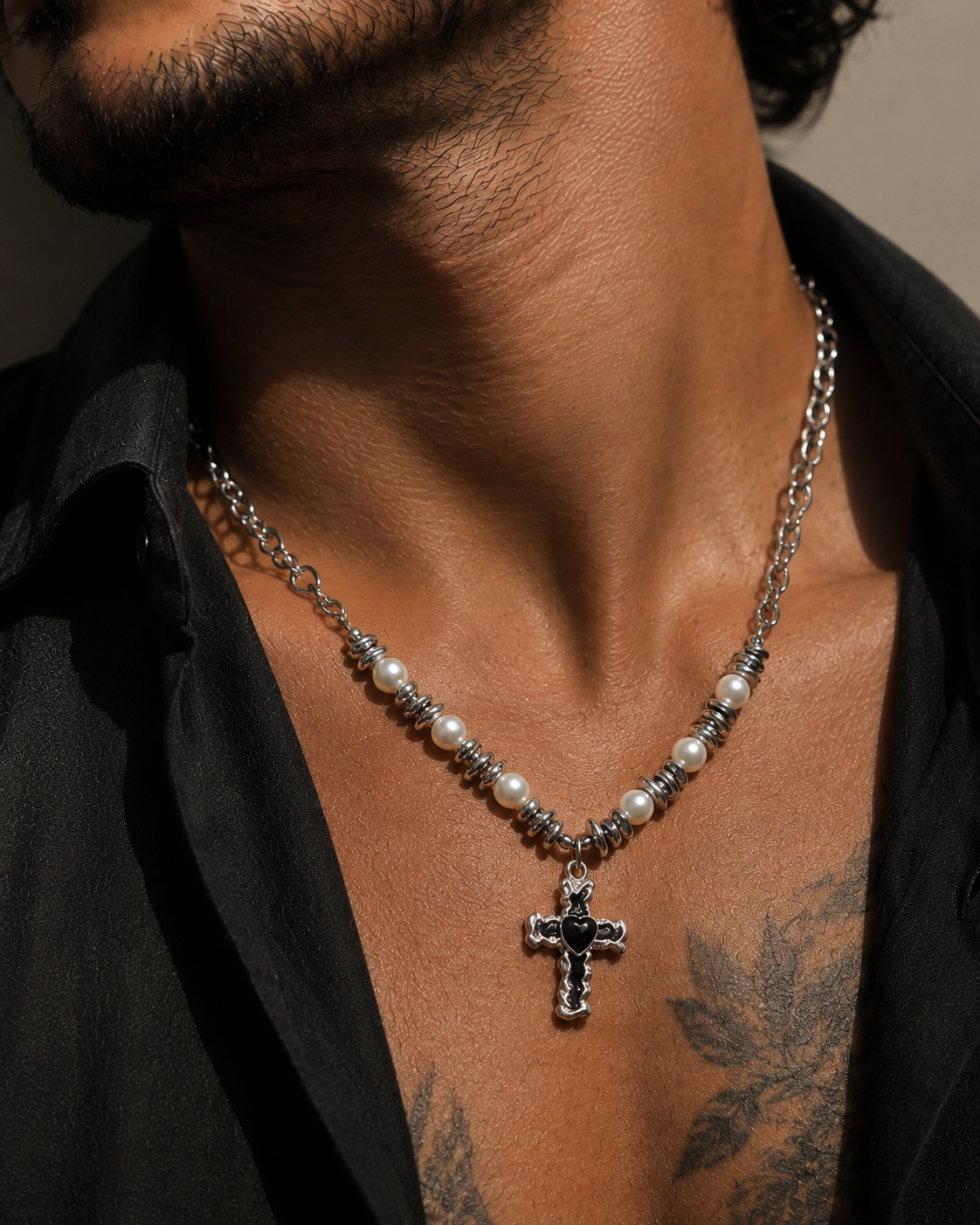 Barbed Cross Pearl Necklace - Define Your Edgy Style