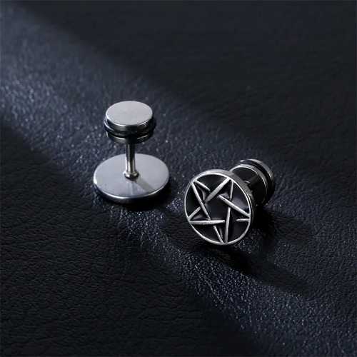 Pentagram Coin Stud Earrings (Pair)